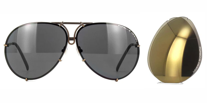 Porsche Design 8478 E Brown Frame - Gold Mirror + Grey Lenses - As Seen On Khloe Kardashian & Blake Lively - Image 2