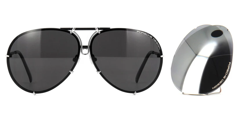 Porsche Design 8478 J Black/Silver Frame - Grey Polar + Silver Lenses - As Seen On Kris Jenner & Khloe Kardashian - Image 2