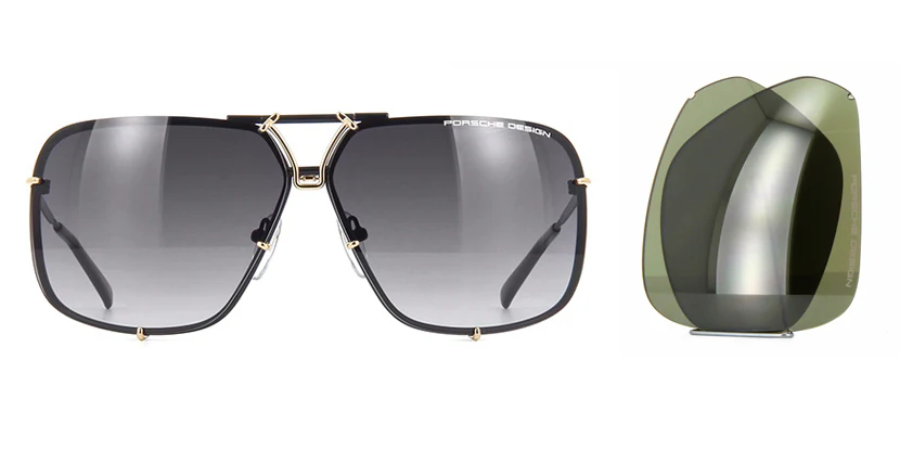 Porsche Design 8928 D Black & Gold Frame Interchangeable Grey Gradient Lenses - Image 2